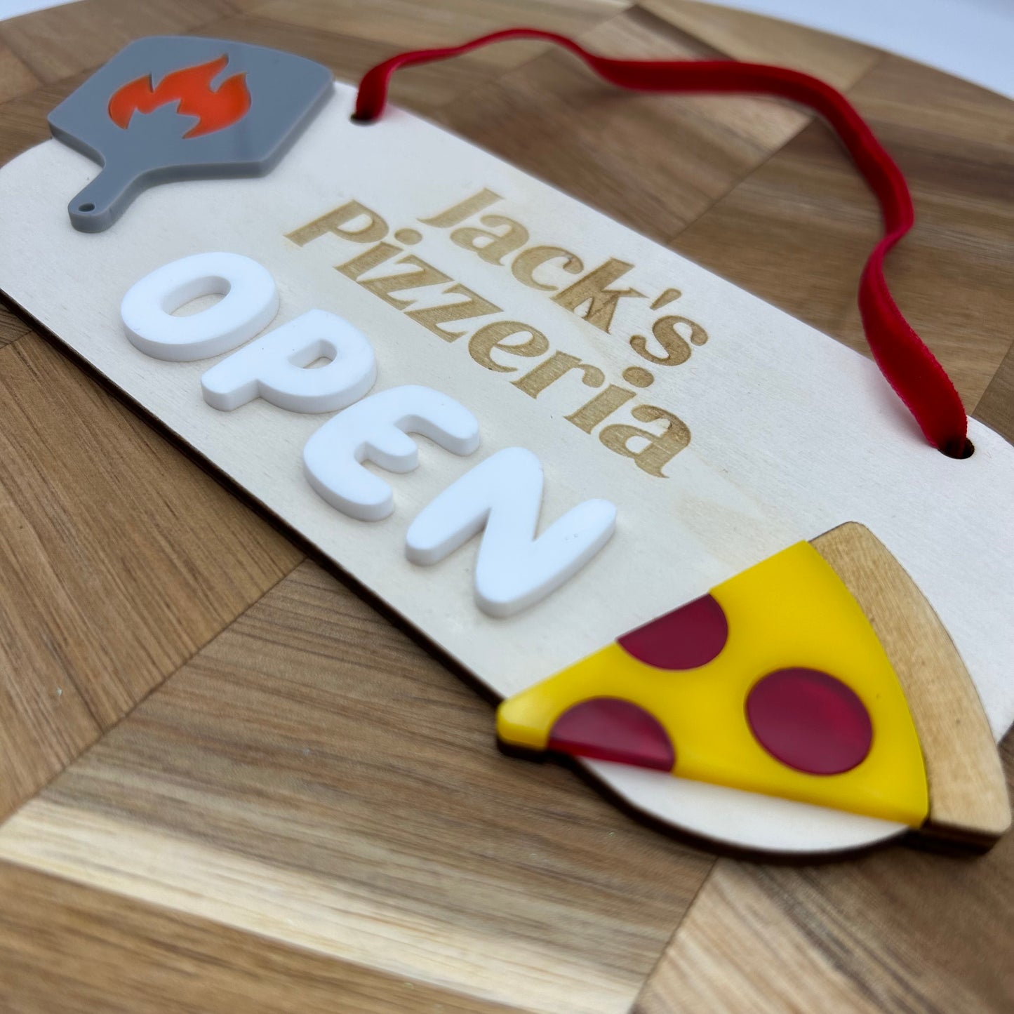 Wooden Play Pizzeria Kitchen Sign