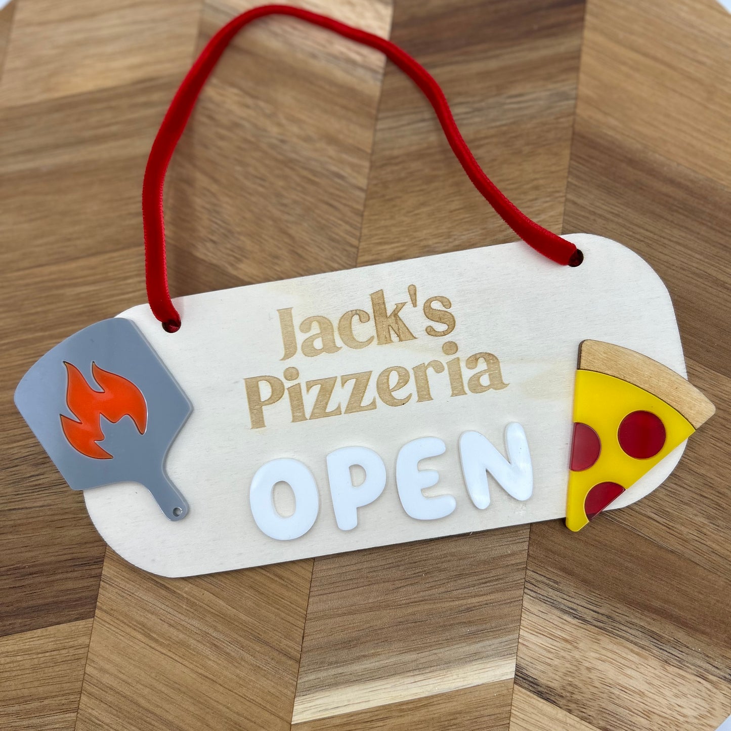 Wooden Play Pizzeria Kitchen Sign